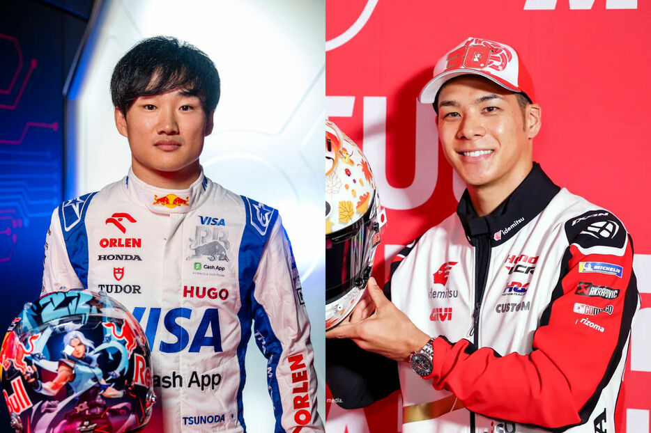 日本人F1ドライバーの角田裕毅（RB）と日本人MotoGPライダーの中上貴晶（IDEMITSU Honda LCR）