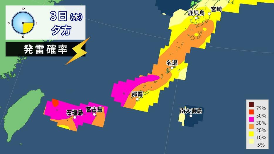 3日(木)夕方の発雷確率