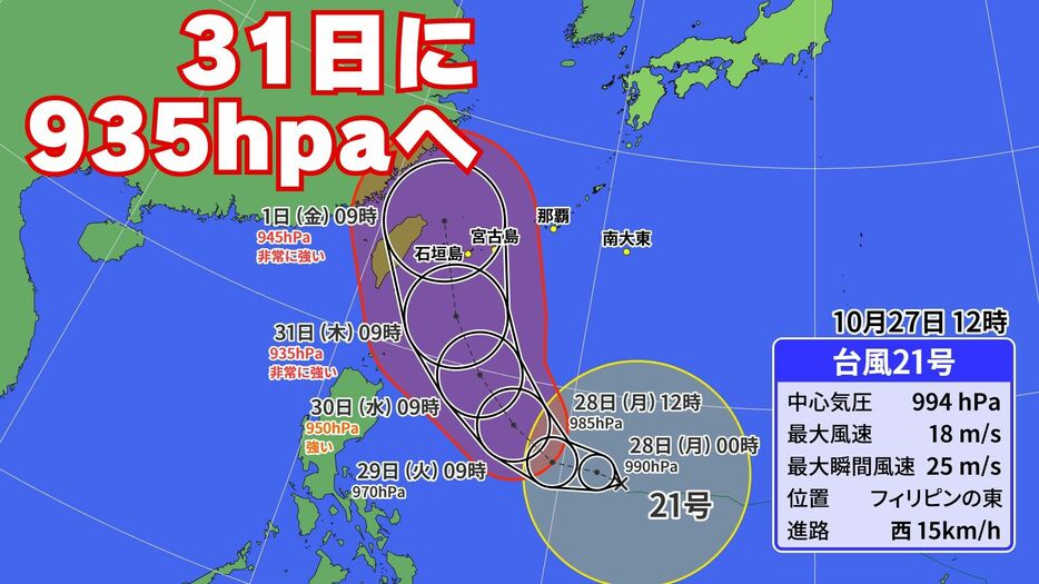 27日正午の予想進路図