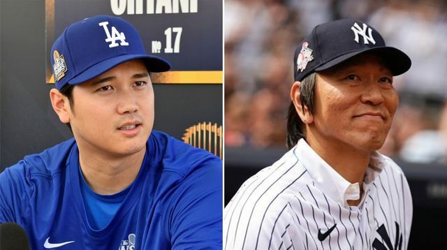 大谷翔平選手と松井秀喜さん(写真：アフロ)(写真：AP/アフロ)