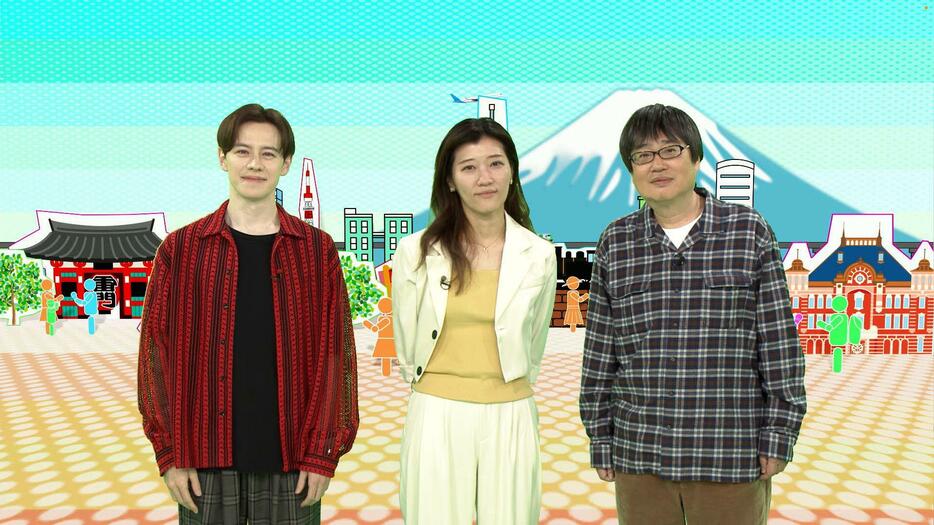 10月19日放送の特番「答えは街の中」に出演する（左から）ウエンツ瑛士さん、ヒコロヒーさん、六角精児さん＝テレビ朝日提供