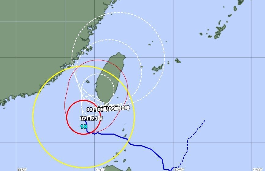 台風18号の進路予想図（2日午前9時現在、気象庁HPより）