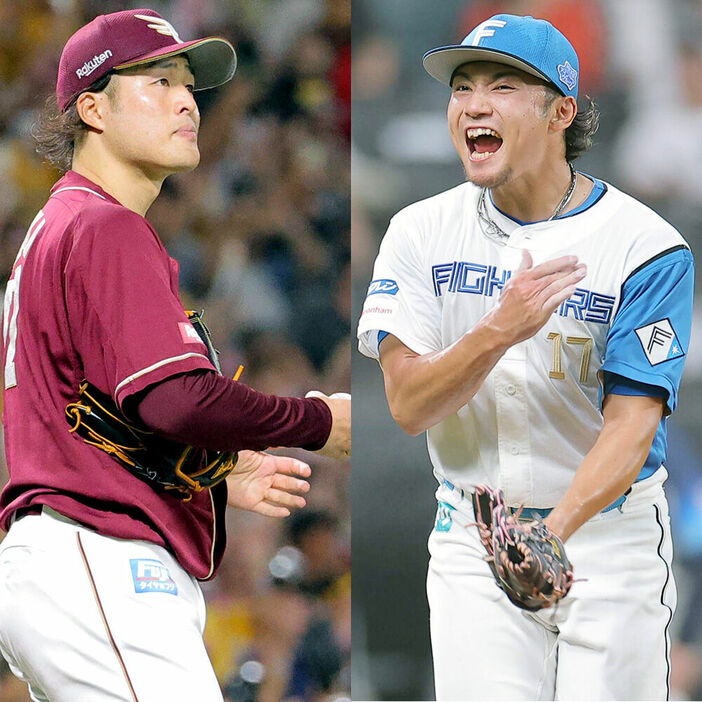 楽天・滝中瞭太（左）と日本ハム・伊藤大海