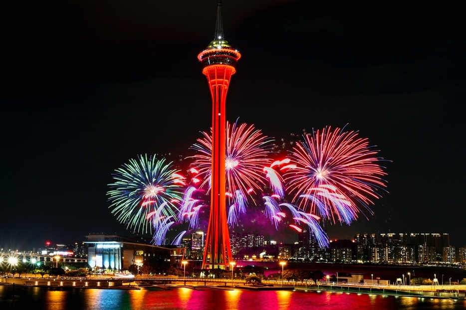 国慶節の夜に打ち上げられた中国代表チームによる花火（写真：GCS）