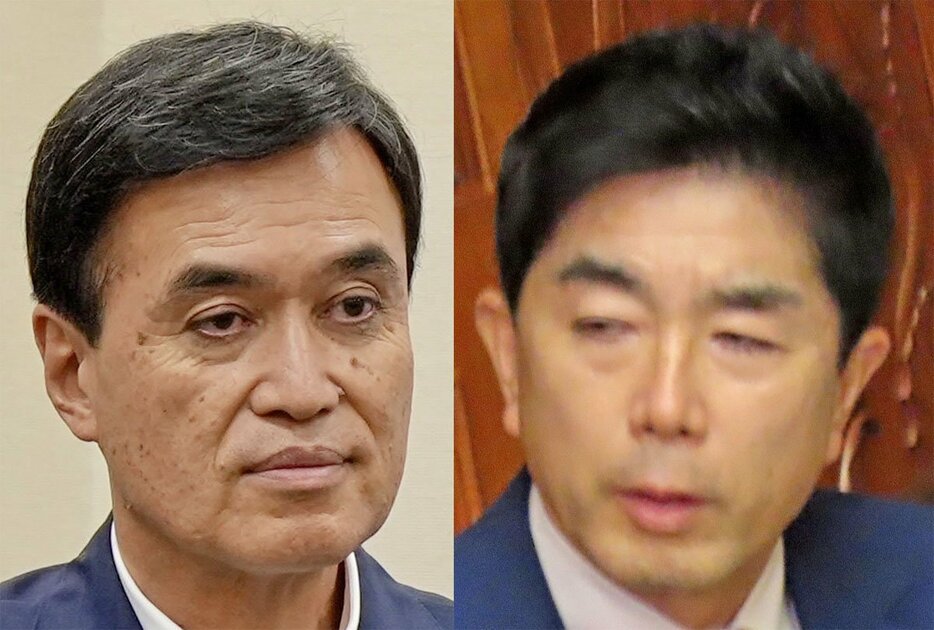 小里泰弘農相（左）と牧原秀樹法相