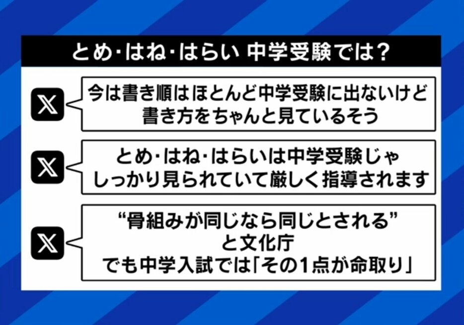 とめ、はね、はらい　中学受験では？