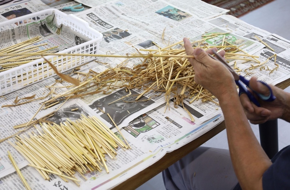 リハスワーク松山で製作されている麦ストロー＝2024年9月9日、松山市