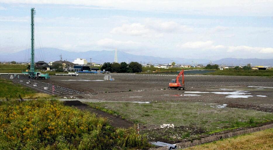 地盤対策工事が進められている「大川の駅」の建設予定地