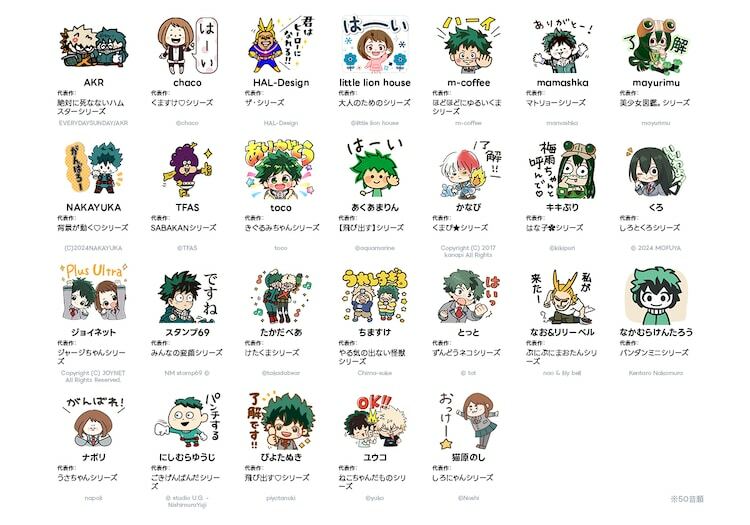 人気クリエイターが制作した「僕のヒーローアカデミア」のLINEスタンプ。