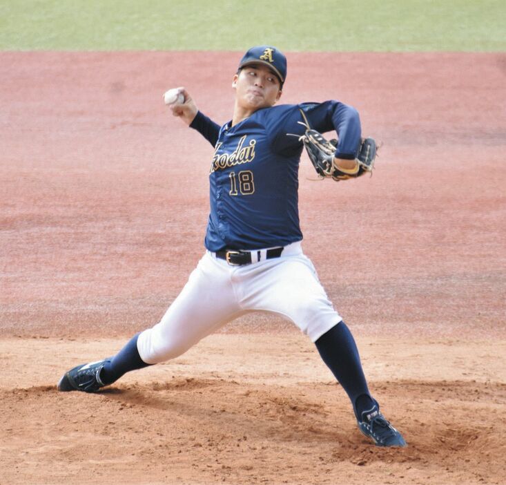 救援登板して２イニング無失点で２勝目を挙げた愛工大・中村優斗投手