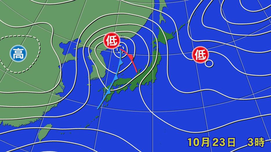 23日(水)午前3時の実況天気図