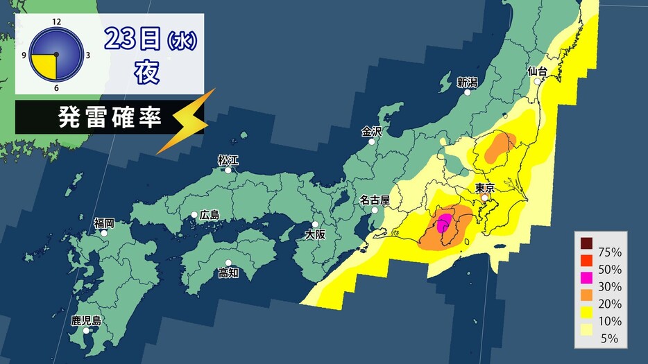 23日(水)夜の発雷確率