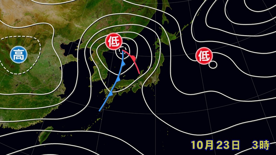 23日(水)午前3時の実況天気図