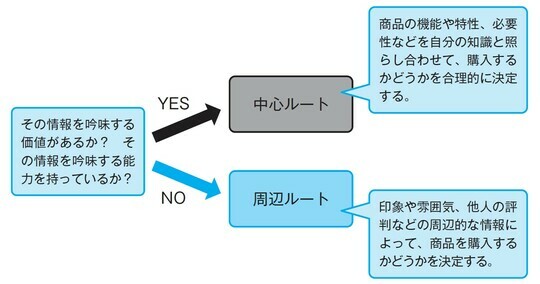 ［図］精緻化見込みモデル（Petty & Cacioppo, 1986） Petty, R. E. & Cacioppo, J. P.（1986）. The elaboration likelihood model of persuasion. In L. Berkowitz（Ed.）, Advances in Experimental Social Psychology, 19, 123-203.