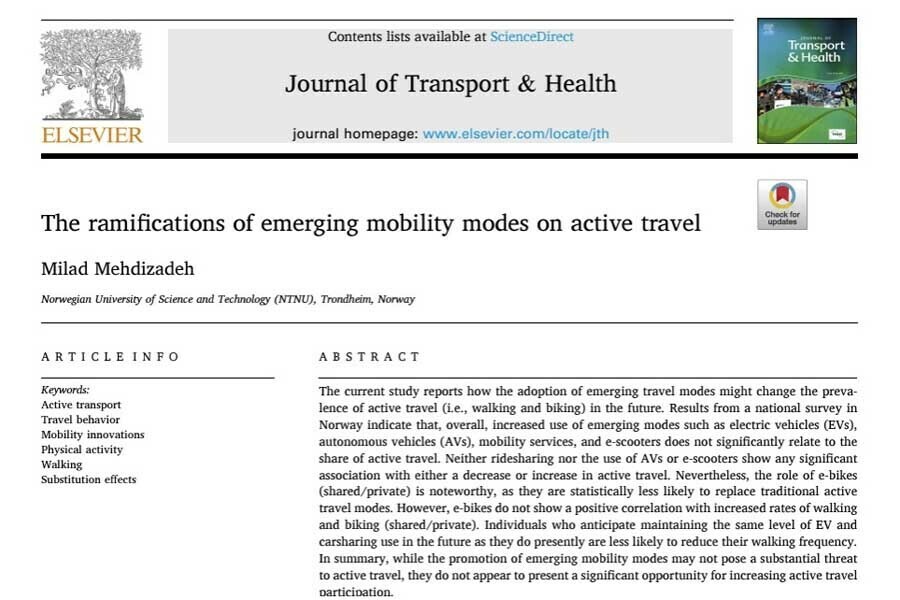 論文「The ramifications of emerging mobility modes on active travel（新たなモビリティ・モードがアクティブな移動に及ぼす影響）」（画像：Journal of Transport & Health）