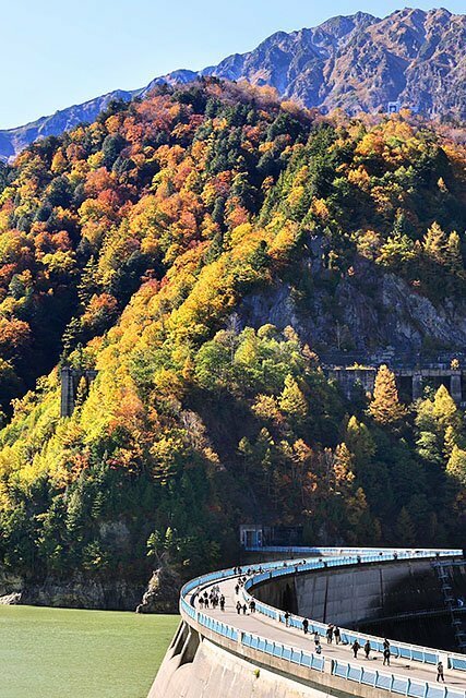 黒部ダムに広がる紅葉