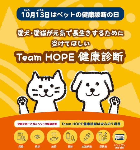 Team HOPE、10月はペットの健康診断強化月間として全身を検査する健康診断の受診を推奨