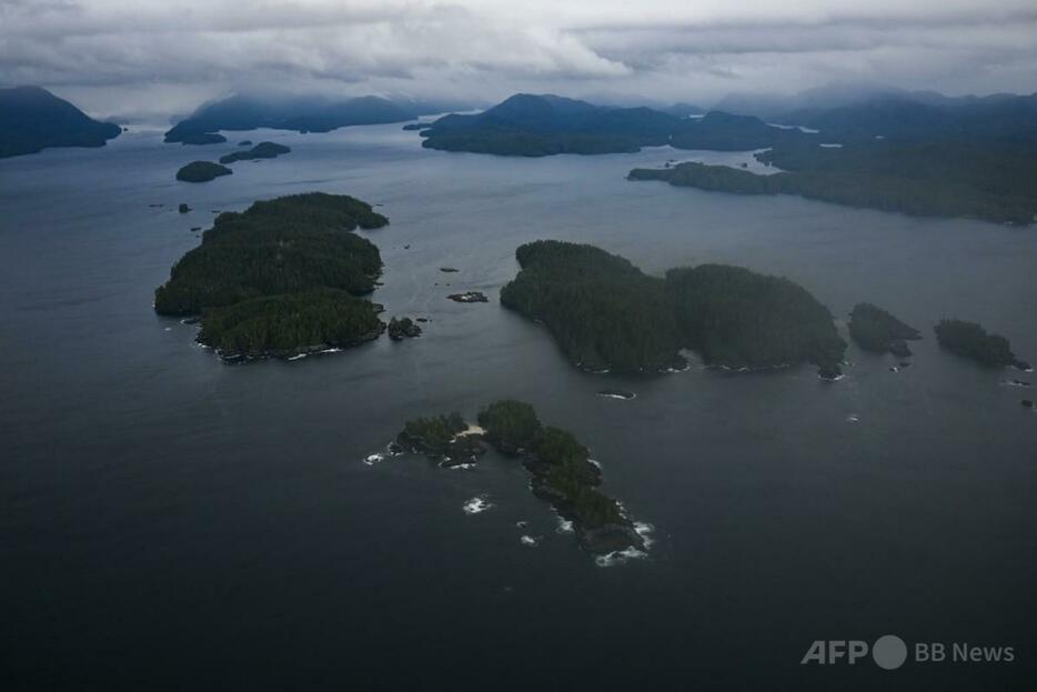 カナダ・ブリティッシュコロンビア州ポートハーディの北にあるバンクーバー島北部のグレートベア海の島々と水路（2024年9月21日撮影）。【翻訳編集】 AFPBB News