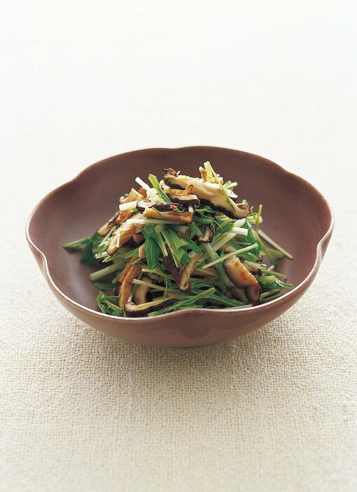 焼きシイタケと水菜の梅あえ