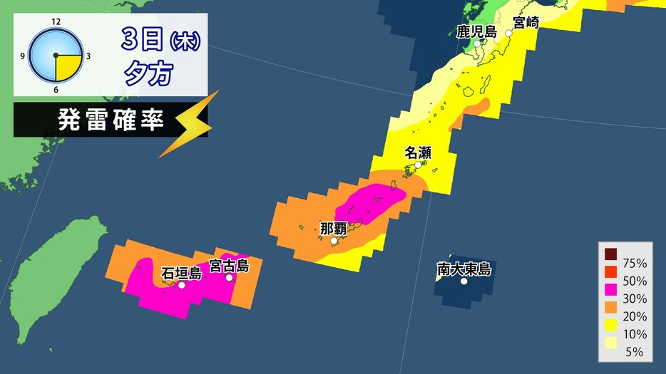 3日(木)夕方の発雷確率