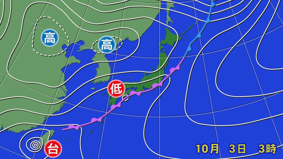 3日(木)午前3時実況天気図