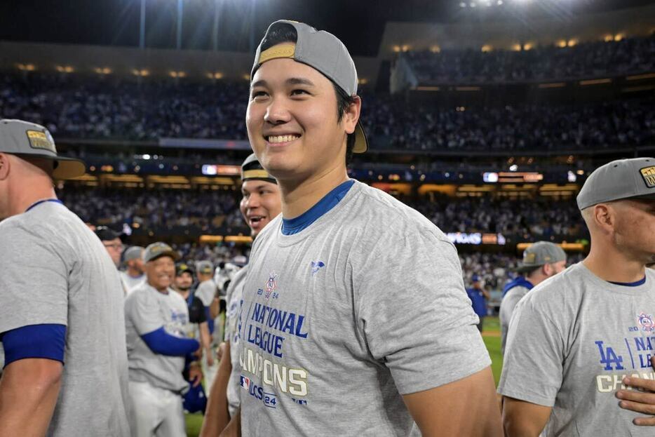 リーグ優勝に笑顔の大谷翔平（ロイター＝USA TODAY Sports）