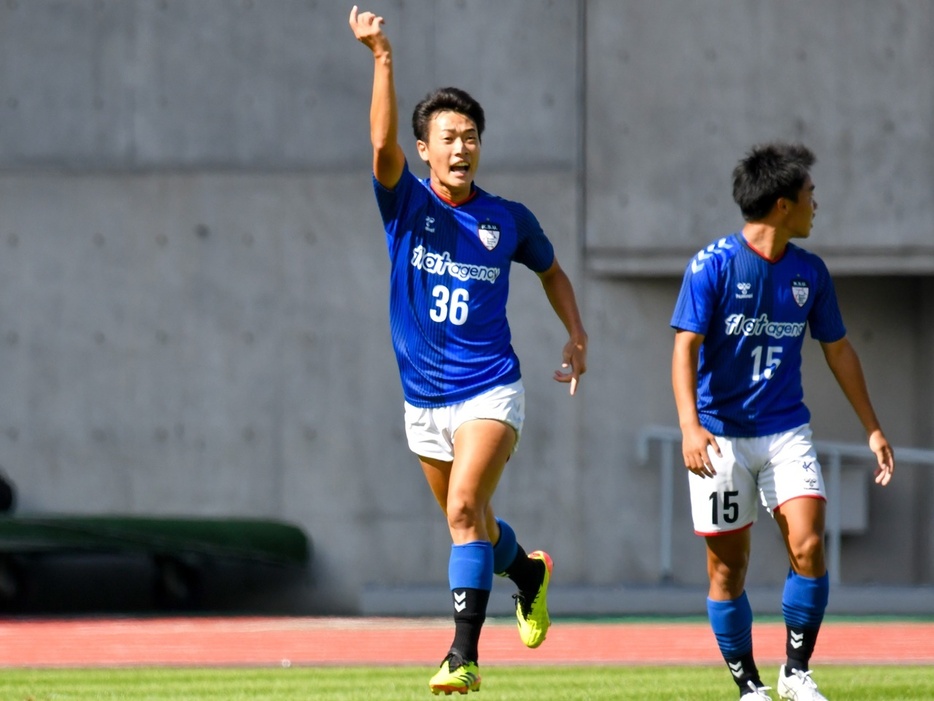 京産大はFW岩村匠馬(4年=東山高)のゴールなどで土壇場でドローに持ち込んだ(Kenta TANIGUCHI)