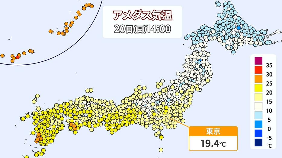 20日(日)午後2時の気温