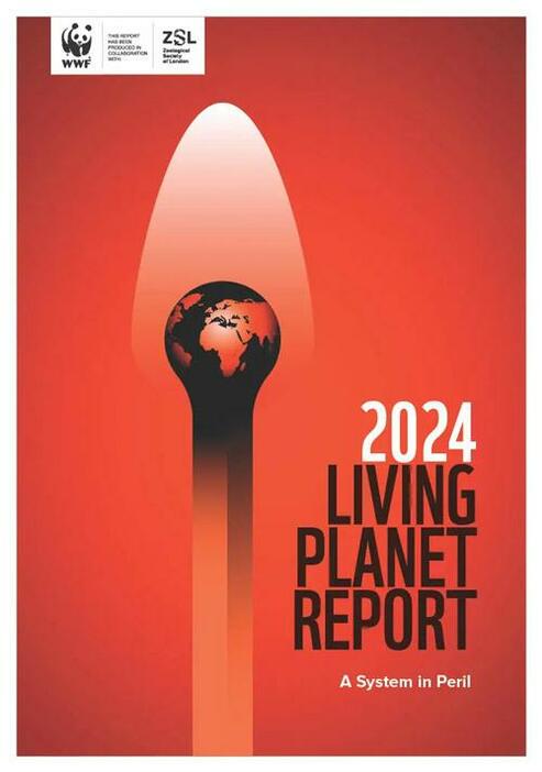 「LIVING PLANET REPORT 2024-A System in Perill」と題したWWF報告書の表紙（WWF提供）