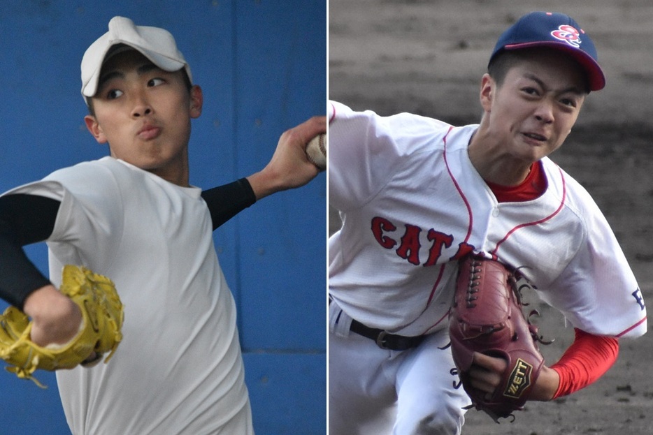 東海大菅生の本田峻也（左）と聖カタリナ学園の桜井頼之介