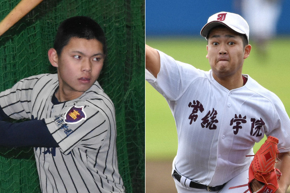 敦賀気比の前川誠太（左）と常総学院の秋本璃空