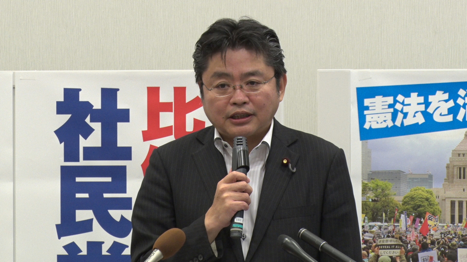 [画像] 公約を発表した社民党の吉川元幹事長（撮影：2019年6月27日）