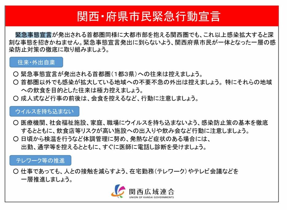 [資料]関西・府県市民緊急行動宣言（大阪府公式サイトから）