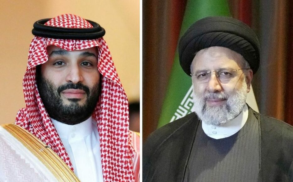 サウジアラビアのムハンマド皇太子（左、ロイター＝共同）とイランのライシ大統領