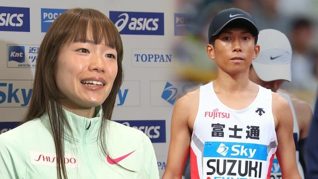 MGC2位でパリ五輪内定を決めた一山麻緒選手(左)と夫でMGC途中棄権の鈴木健吾選手(左)【写真:YUTAKA/アフロスポーツ】