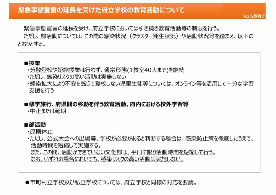 [資料]緊急事態宣言の延長を受けた府立学校の教育活動について（大阪府公式サイトから）