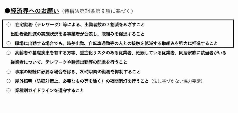 [資料]経済界へのお願い（大阪府公式サイトから）