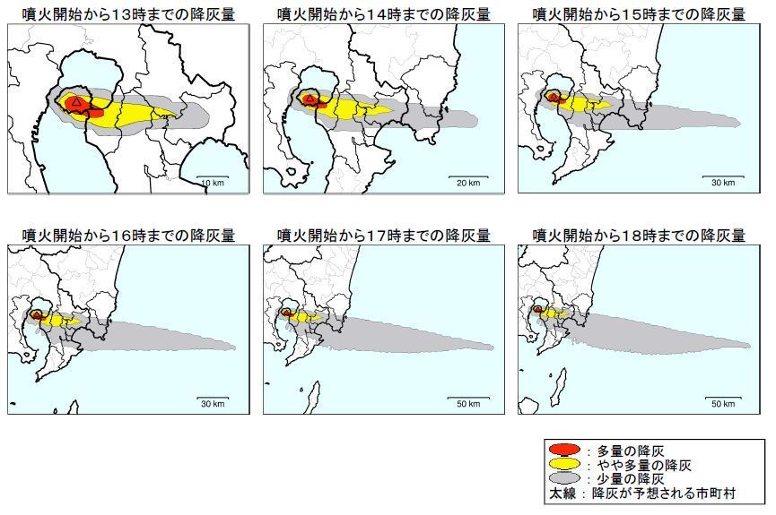 [図]桜島の降灰予報（詳細）サンプル図（気象庁資料より）