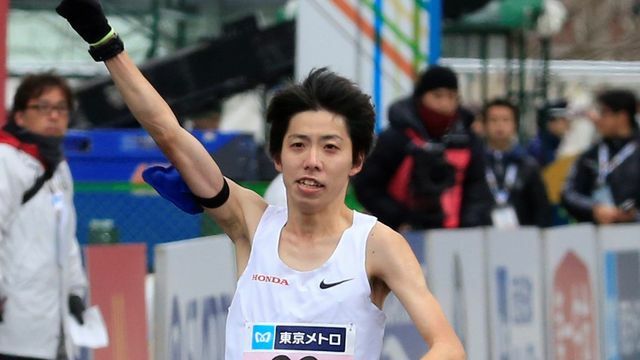 今年3月東京マラソンで力走する設楽悠太選手(写真:日刊スポーツ/アフロ)