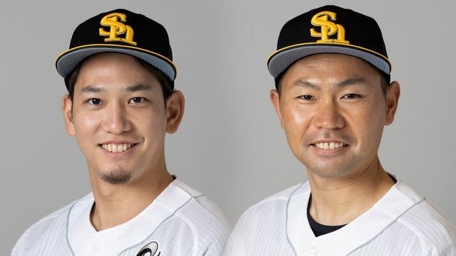 ソフトバンク・栗原陵矢選手(左)と中村晃選手(右)