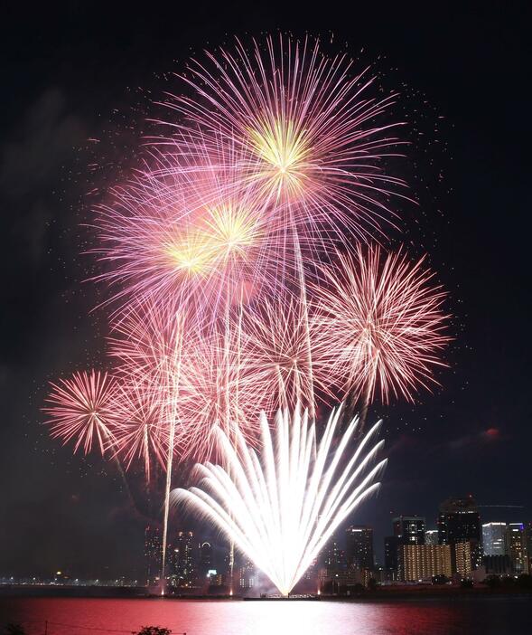 上からも花火、水中からも花火