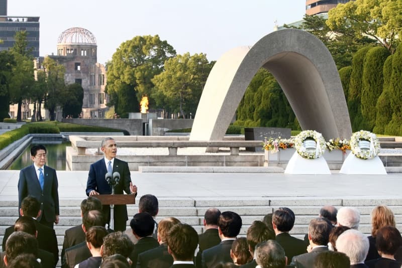 ２０１６年５月に平和記念公園で演説する当時のオバマ米大統領