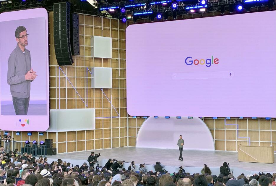 検索サービスについて説明があった米グーグルの開発者イベント＝2019年5月、カリフォルニア州マウンテンビュー（共同）