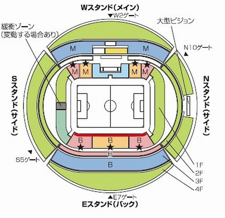 [写真]【写真4】豊田スタジアムの座席図。緑色の範囲が小学生無料招待席となるホームサポーターズシート（提供）