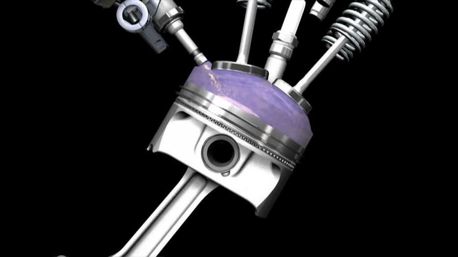 [画像]Direct Injection。GMの直噴エンジンイメージCG。インジェクターから燃料を噴射し、気化潜熱で空気を冷却する。ターボエンジンのインタークーラーと似た働き