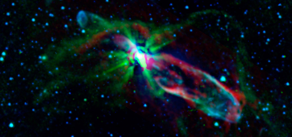 生まれたての星からのジェットが広がるHH 46/47（提供：NASA/JPL-Caltech/ALMA）
