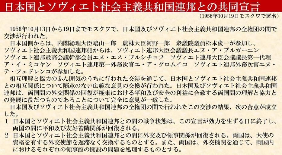 日ソ共同宣言（1）両国の国交正常化を決めた