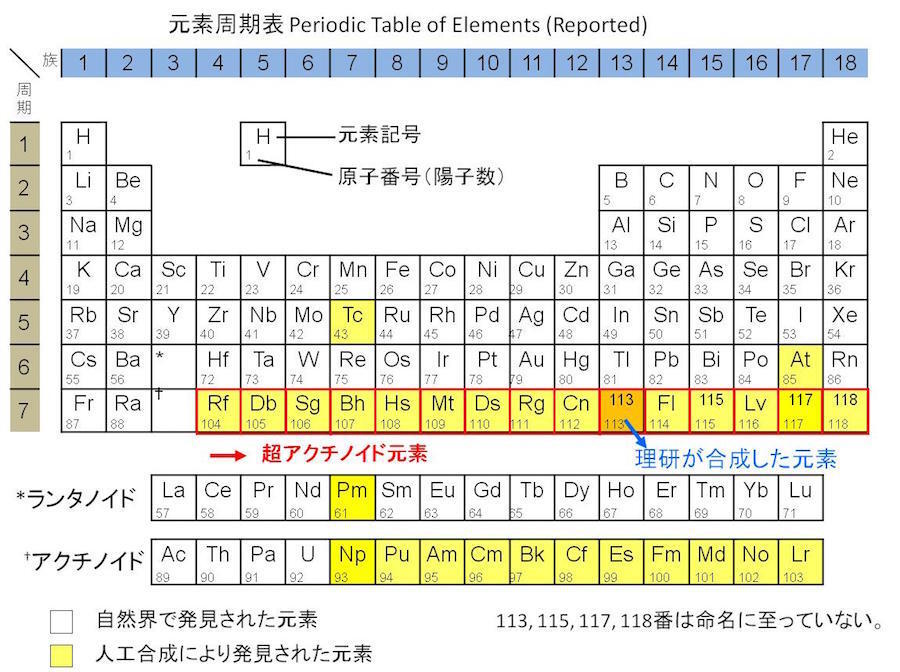 元素の周期表（提供・理化学研究所）