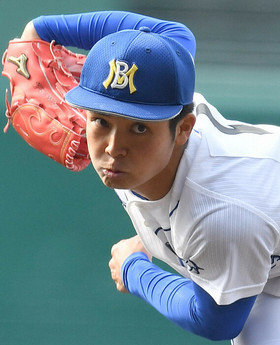 【札幌大谷－明豊】明豊の先発・若杉＝阪神甲子園球場で2019年3月29日、徳野仁子撮影