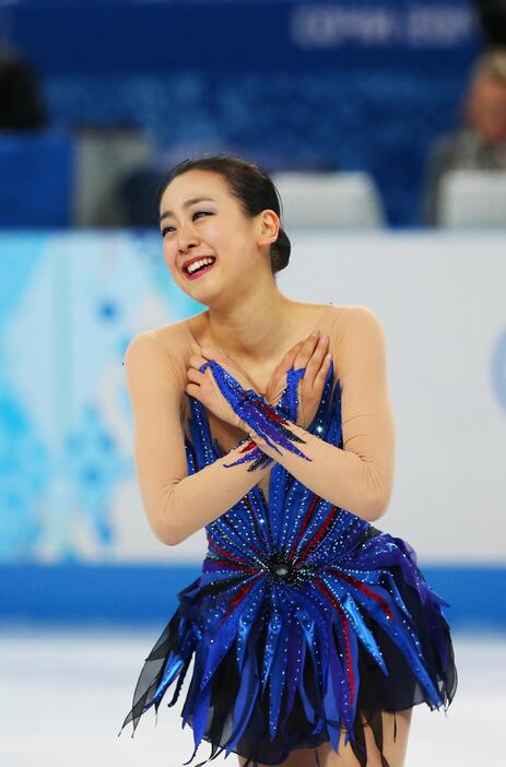 2014年ソチ五輪 FSの演技終了後、感極まる（FSは3位）＝（写真：青木紘二/アフロスポーツ）